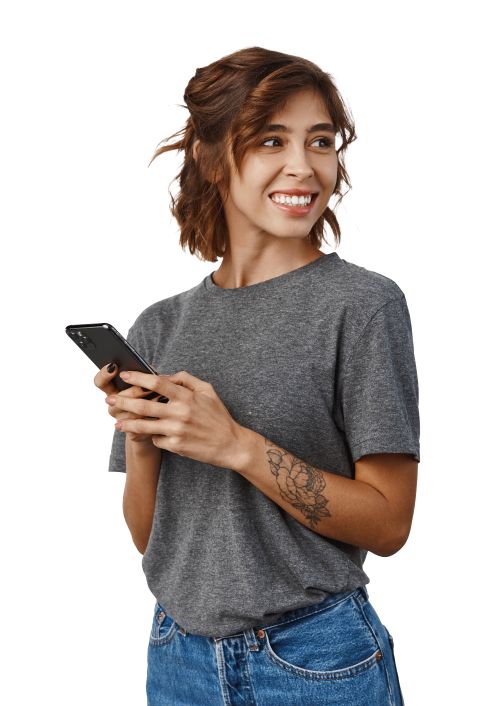 woman holding phone